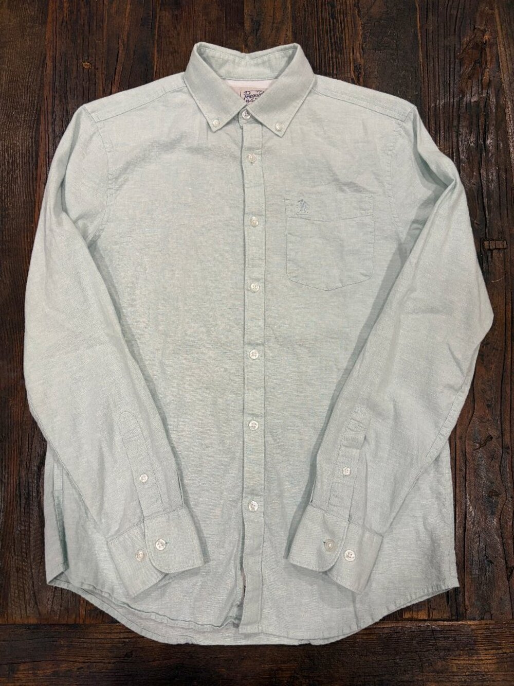 Original Penguin Cotton/Linen Stretch Oxford Shirt Mens Small - Light Green/Mint